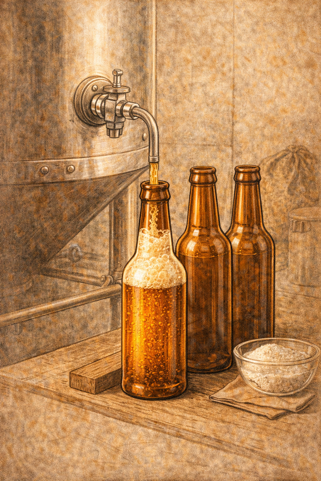 bier afvullen in flesjes vanuit vergistingsvat tijdens bottelen