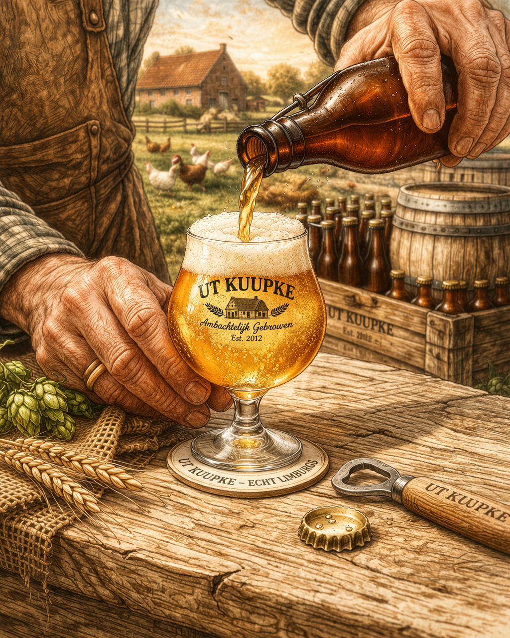 bier inschenken in glas op voet met schuimkraag