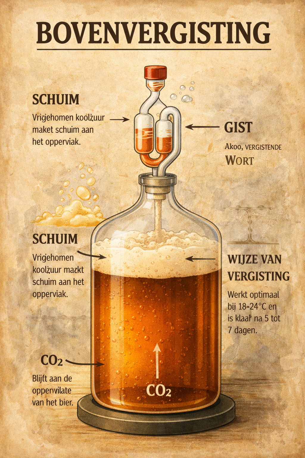 bovengisting waarbij gist bovenin het vergistingsvat werkt