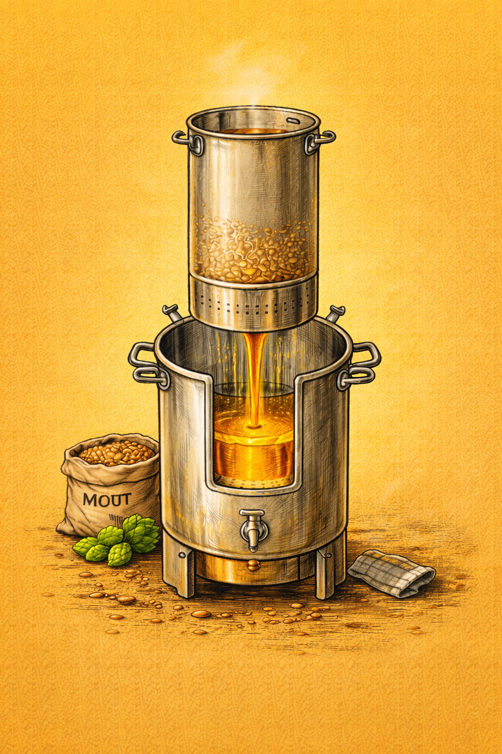 filteren van beslag met moutpijp in brouwketel