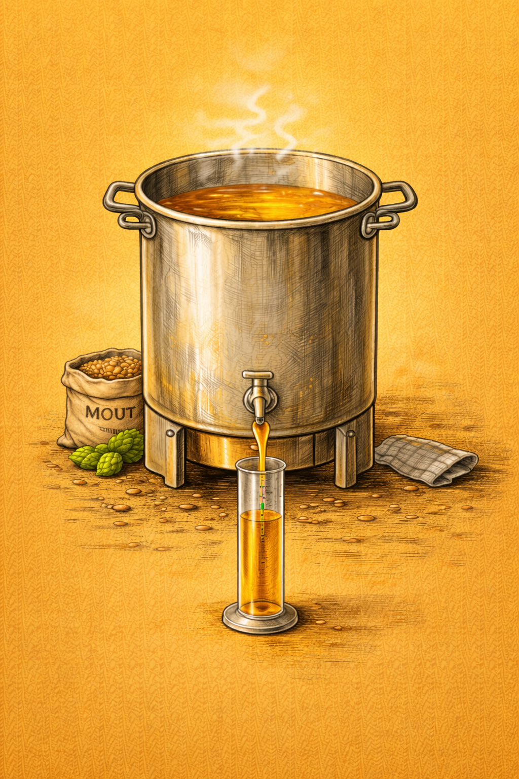 heldere wort uit brouwketel meten met hydrometer voor soortelijk gewicht