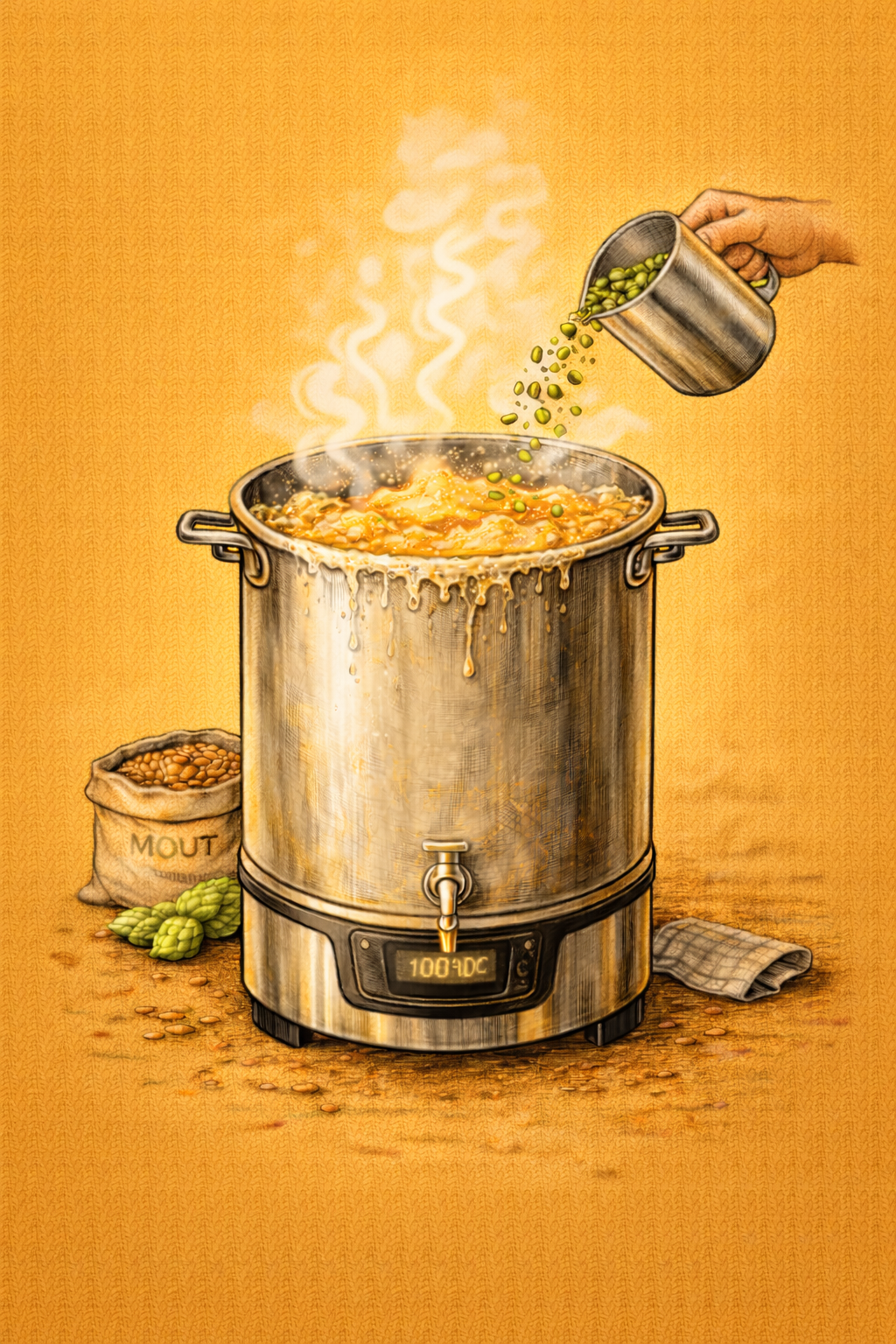 toevoegen van hop aan kokende wort voor bitterheid en aroma in bier