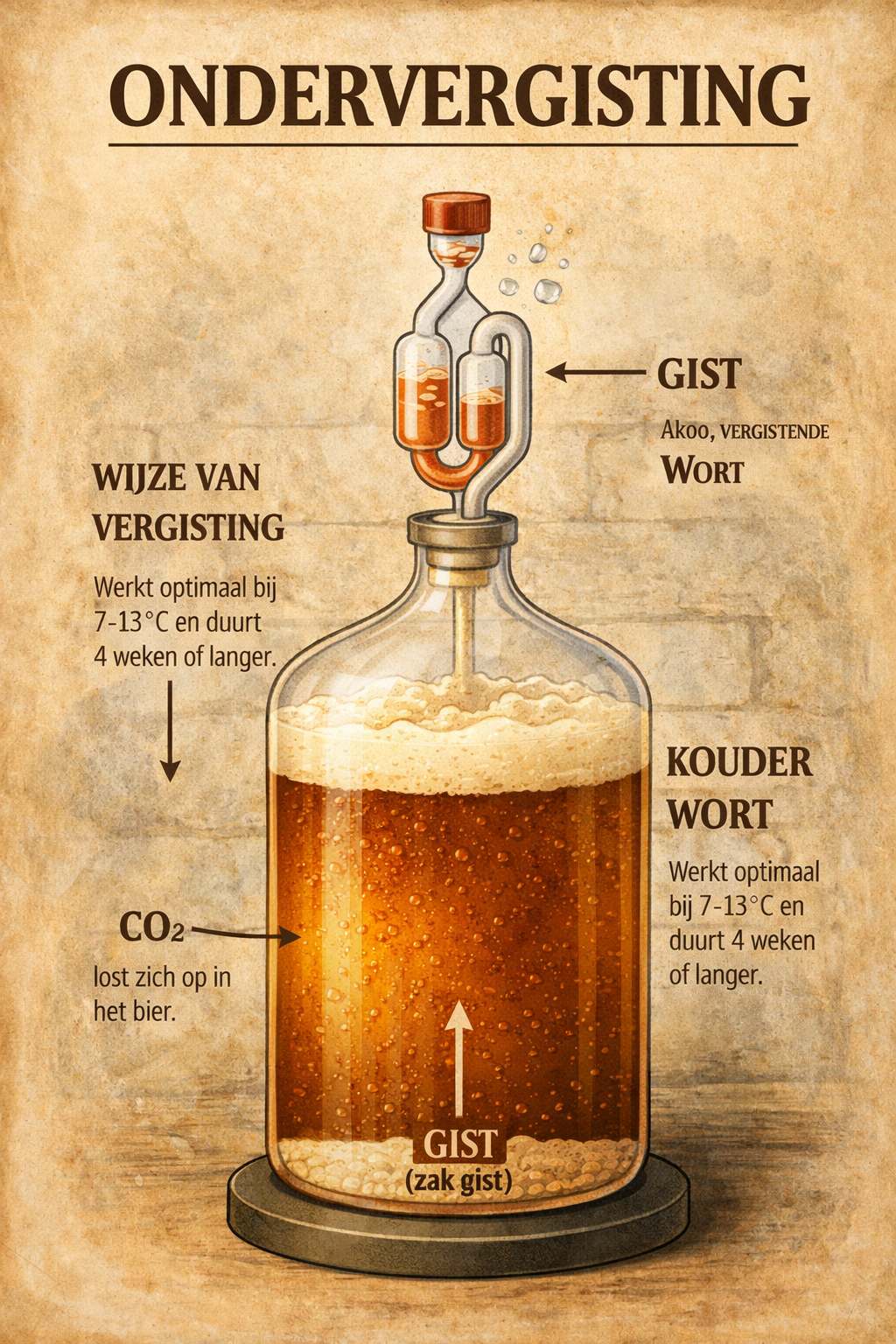 ondergisting waarbij gist naar de bodem van het vat zakt