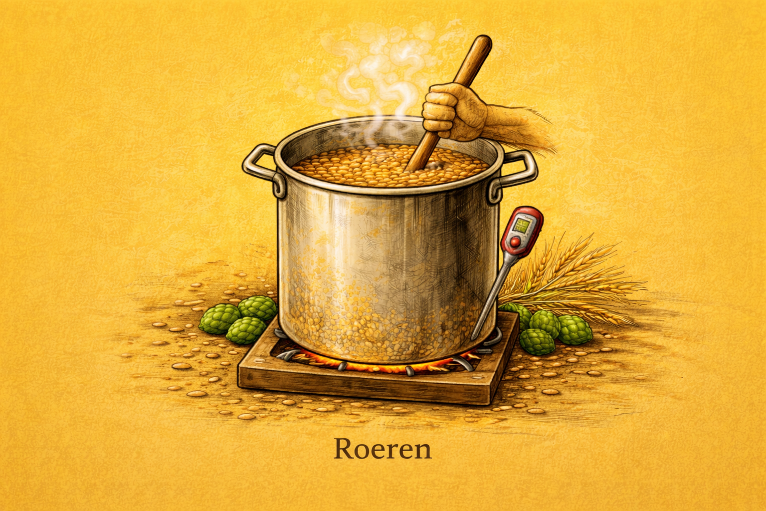 roeren van beslag in brouwketel