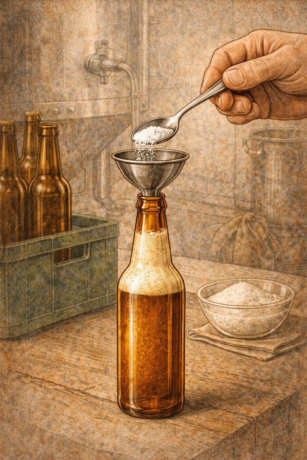 bottelsuiker toevoegen in bierflesje voor nagisting op fles