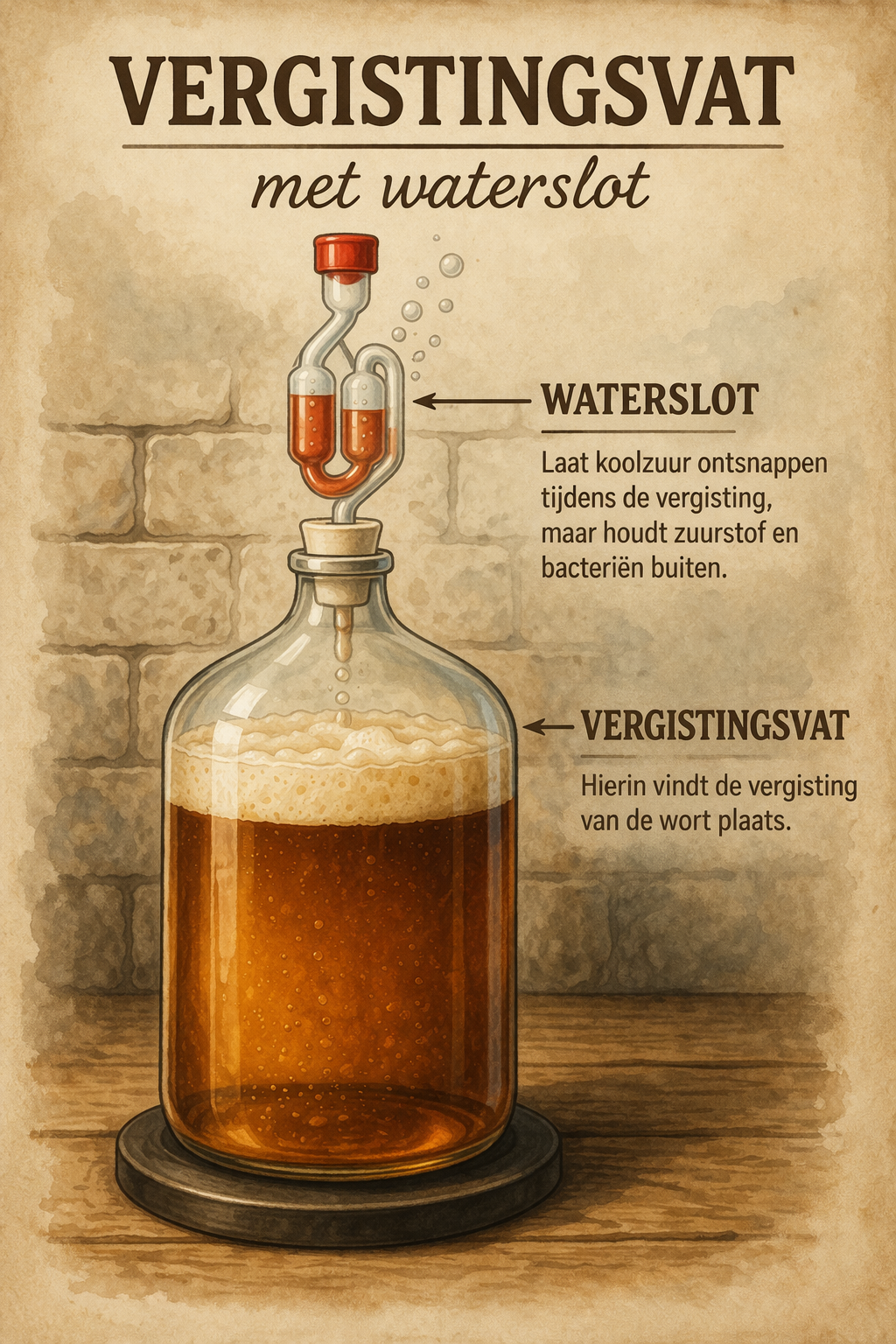 vergistingsvat met waterslot waarin bier vergist